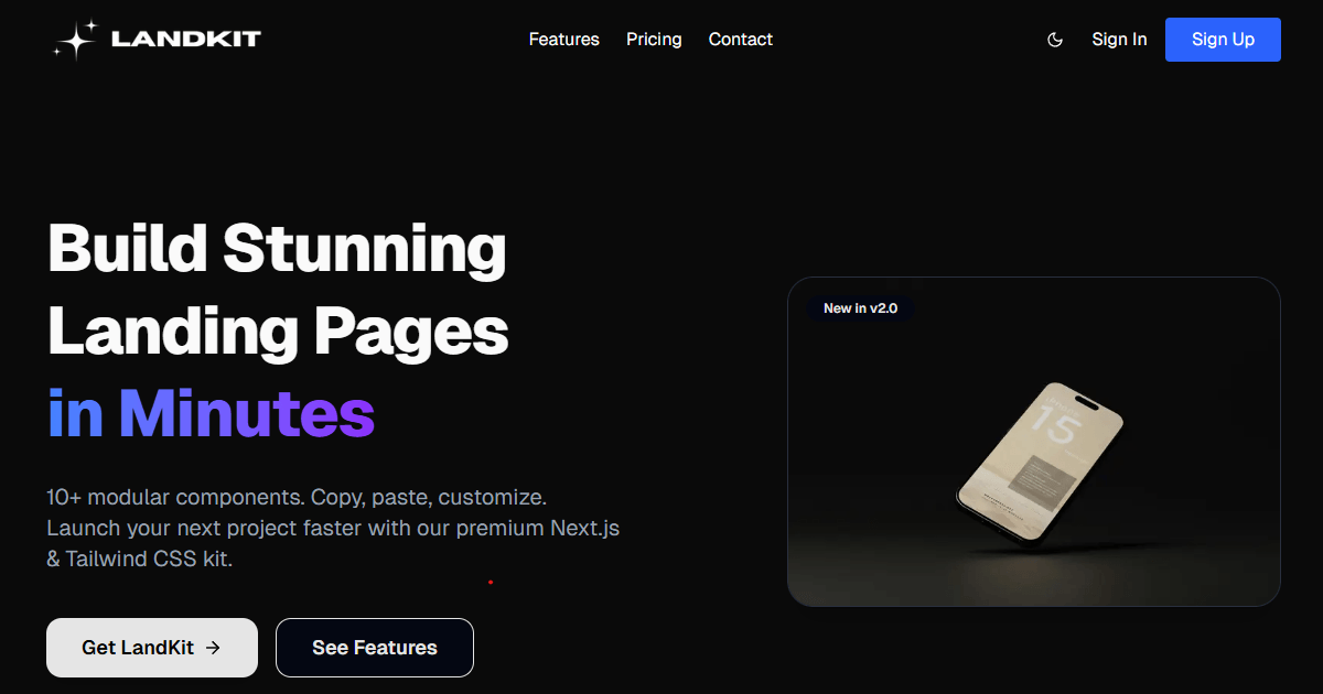 LandKit - Next.js Landing Page Starter Kit main preview
