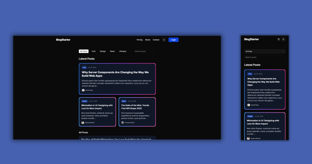 BlogStarter – Next.js Tailwind CSS Blog Starter Kit main preview