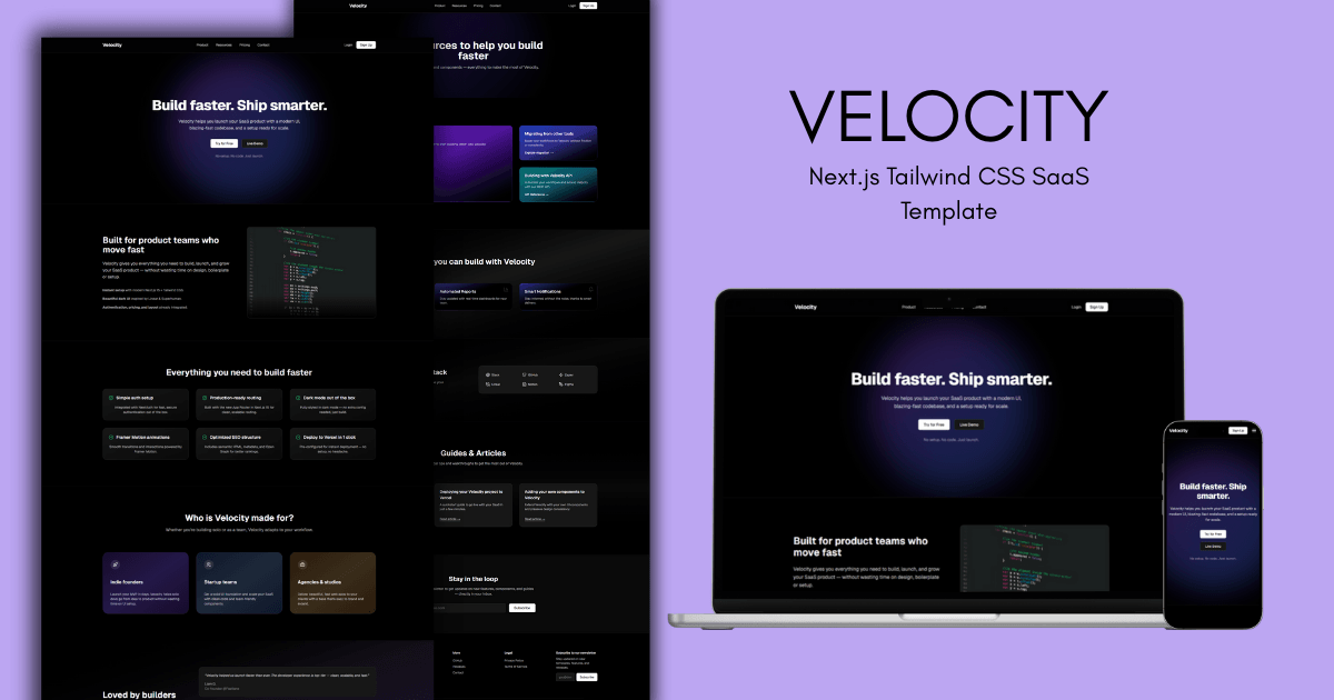Next.js Tailwind CSS SaaS Template main preview